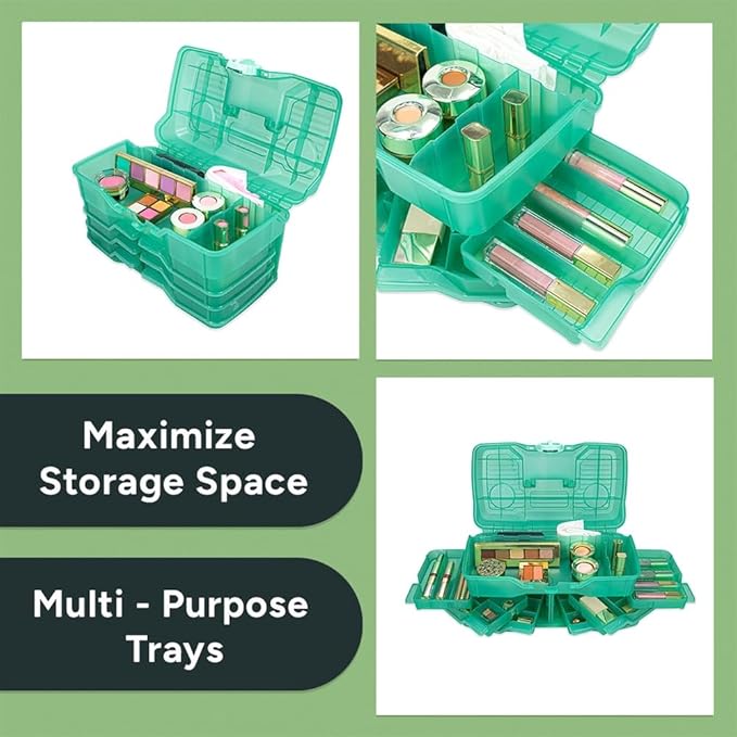 Best Kept Portable Cosmetic Organizer with Compartments | Makeup Organizer Box For Vanity | Skin Care | Jewelry | Cosmetic Train Case | Hair & Grooming Storage Case | Green translucent