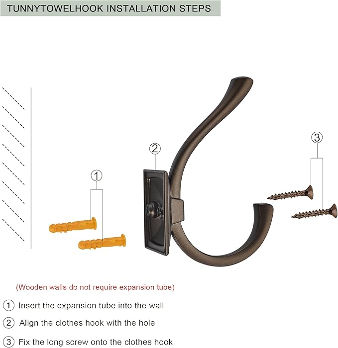 TUNNY 5 Pack Antique Design Wall Hanging Coat Hooks - Brown Coat Hooks Towel Hook for Entry Shoe Cabinet, Wardrobe Bathroom Bedroom Furniture Hardware