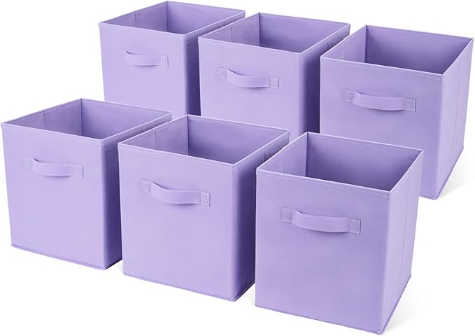 Fabric Storage Bins 6 Pack 13 inch Foldable Storage Cubes with Reinforced Handles Fun Colored Durable Cube Storage Bin for Home, Playroom, Closet Organizers and Storage, Purple
