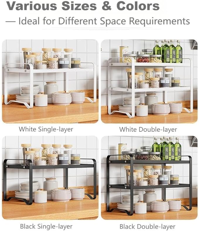 Metal Wire Cabinet Shelf - Multi-Functional Shelf Saver for Kitchen, Pantry, Countertop & Under Cabinet - Storage Solution for Spice Holder, Bookshelf & Cup Display Stand (Black, 1-Tier 12" L)