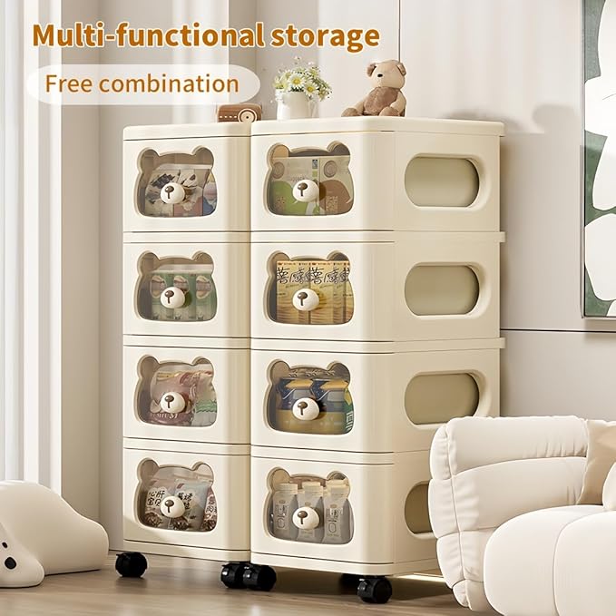 Drawer Storage Organizer, Rolling Storage Cart with 4 Drawers, Plastic Drawer Tower Organization Storage Container with Wheels for Home, Bathroom, Kitchen, Entryway, Office, Dorm