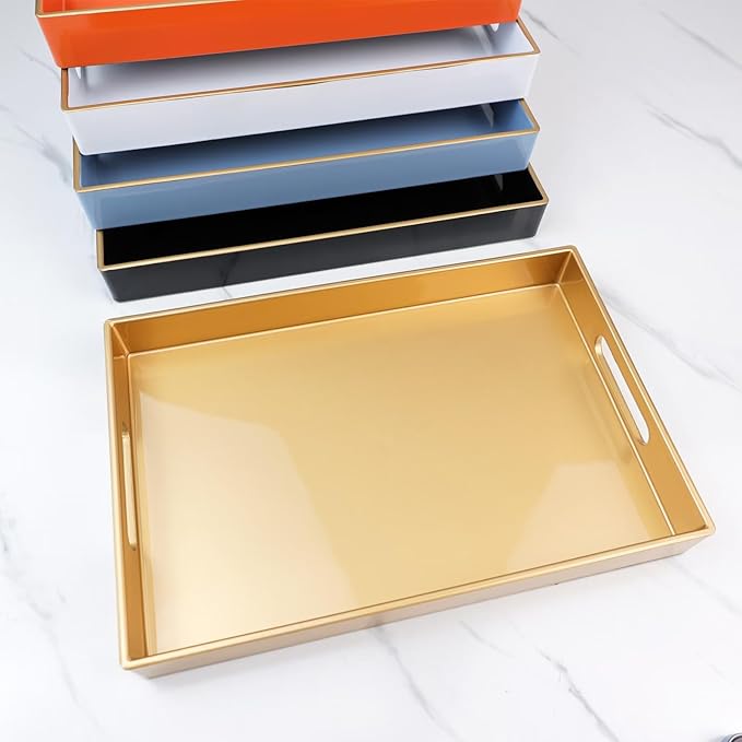 Spsyrine Gold Bathroom Vanity Tray with Handles for Dresser Tops, Countertop, Perfume Decorative Tray, 11.8â * 7.87â *1.37â