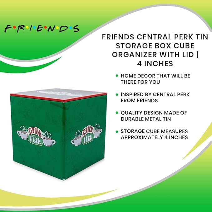 Ukonic Friends Central Perk 4-Inch Tin Storage Box Cube Organizer with Lid | Basket Container, Cubby Cube Closet Organizer, Home Decor Accessories | Nostalgic Gifts And Collectibles