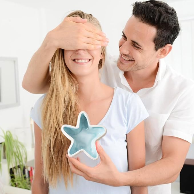 Starfish Jewelry Dish Tray Blue Ceramic Jewelry Holder Ring Dish Ocean Style Trinket Tray for Rings Earrings Necklaces Bracelet Jewelry Keys Table Decoration Supplies