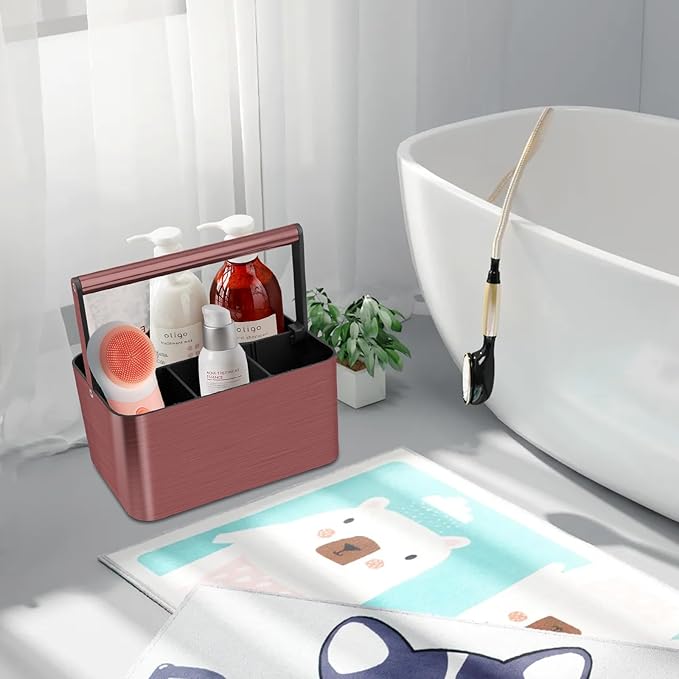 Shower Caddy Portable for College Dorm Room Essential, Bathroom Caddy Organizer with Handle and Adjustable Dividers, Shower Storage Tote, Plastic Shower Basket Bin for Shampoo Toiletry