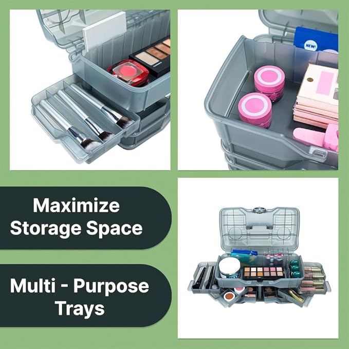 Best Kept | Portable Cosmetic Organizer with Compartments | Makeup Organizer Box For Vanity | Skin Care | Jewelry | Cosmetic Train Case | Hair & Grooming Storage Case | Dark Grey