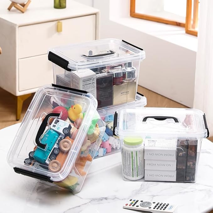 8-Pack Storage Latch Bins with Lids/Handle, 5 Quart Clear Plastic Latching Organize Box, Stackable Storage Containers for Organizing