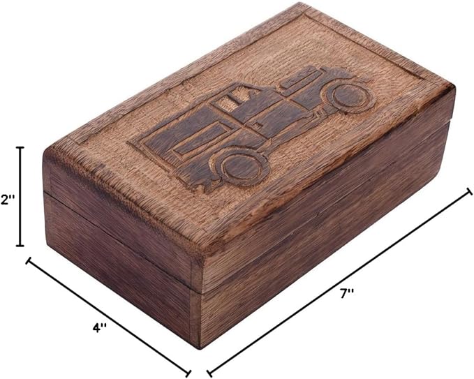 STORE INDYA storeindya, Handmade Wooden Jewelry Box - Keepsake Box - Storage Organizer - Multipurpose Box - Treasure Chest - Trinket Holder for Women Men Girls - Single (Automobile Collection)