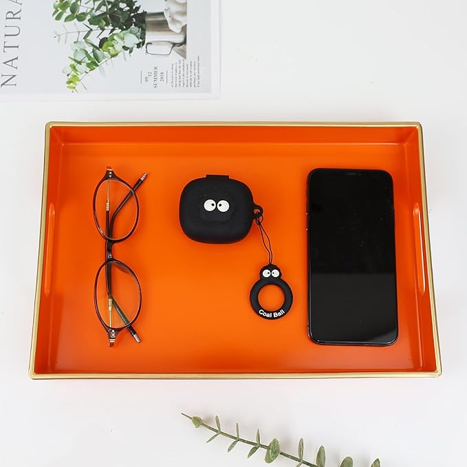Spsyrine Orange Bathroom Vanity Tray with Handles for Dresser Tops, Countertop, Perfume Decorative Tray, 11.8â * 7.87â *1.37â