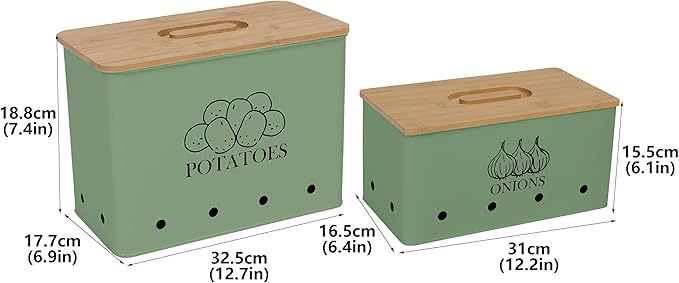 Potato Onion Kitchen Storage Canisters,Storage Bin For Kitchen 2 Pack Set,potatoe, Potato Storage Box,storage And Long Shelf Life With Aerating Tin Storage Holes-Green