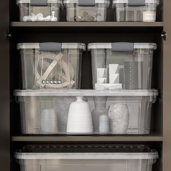 Superio Clear Storage Box with Lid, 36 Quart Plastic Container Bins for Organizing, Stackable Crates, BPA Free, Non Toxic, Odor Free, Organizers for Home, Office, School, and Dorm, 10 Pack