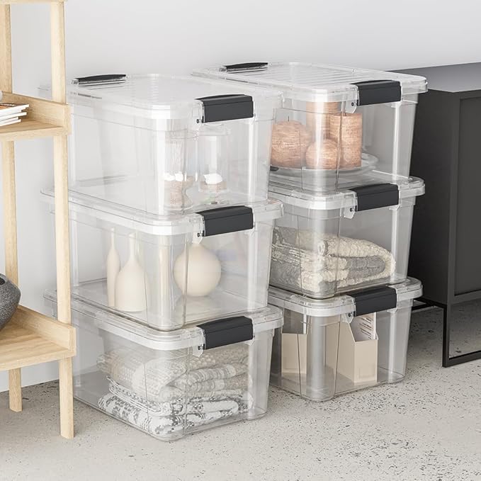Superio Storage Bins with Lids- Clear Boxes for Organizing, Stackable Plastic Containers- BPA Free, Non-Toxic, Odor Free, Organizer for Home, Office, Dorm, 1.85 Qt, 18 Pack