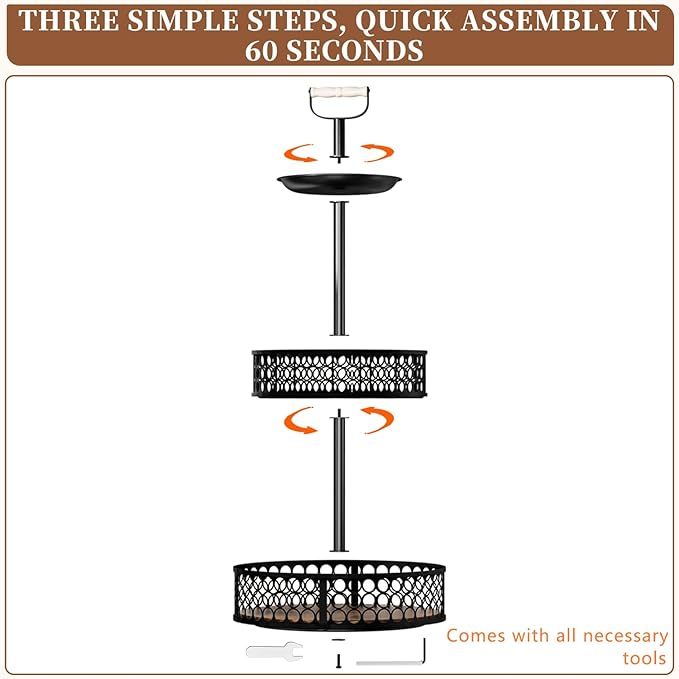 Heavy-Duty 3 Tier Lazy Susan Organizer, Upgraded DIY 4-in-1 Design Detachable Metal Rotating Spice Rack, Spice Organization for Kitchen Cabinet Countertop