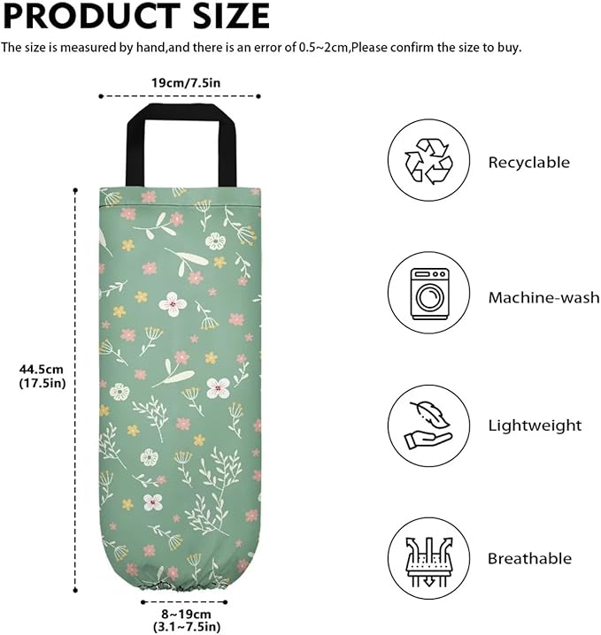 Aesthetic Floral Plastic Bag Holders Wall Mount Hanging Shopping Trash Bag Storage Organizer Grocery Bags 2PCS Hanging Plastic Bag Pouch