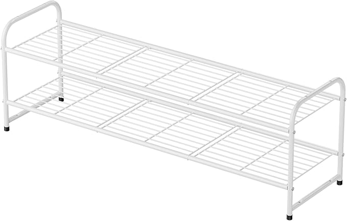 Shoe Rack for Closet, 2 Tier 44 Inch Extra Long Shoe Storage Organizer for Shelves, Heavy Duty Metal, Easy Assembly, White