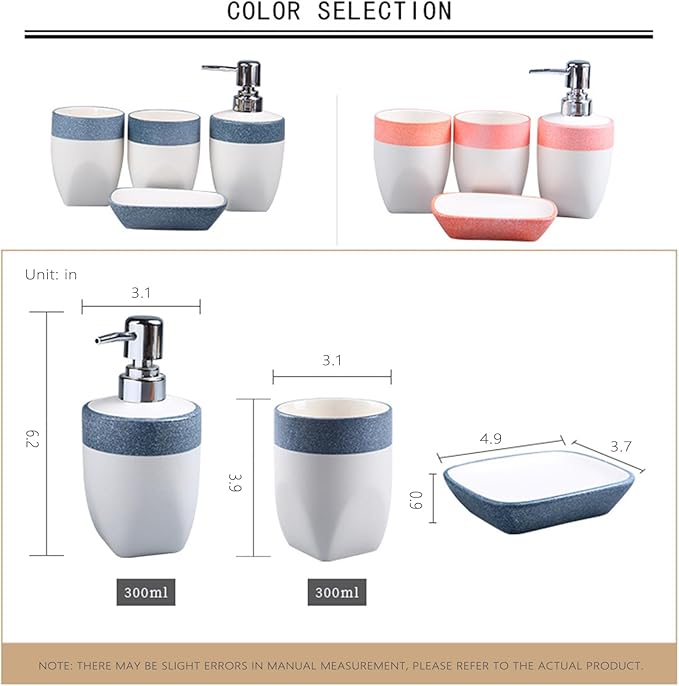 Bathroom Accessories Set of Ceramic soap Dispenser, 2 Toothbrush Cups, soap Dish, Exquisite Snowflake Glaze Technology Bathroom Accessories 4-Piece Set (Pink)