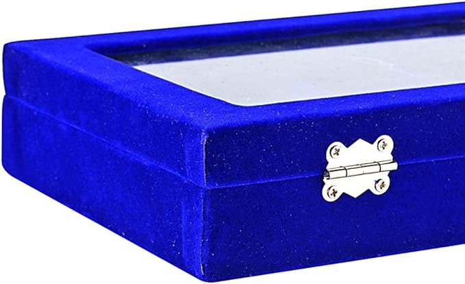 Velvet Glass Jewelry Display Storage Box Ring Earrings Jewelry Box Ring Holder Case, 2 Clasps