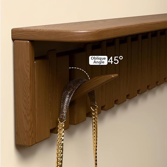 Wall Mounted Coat RackHooks Piano Key Hangers Natural Solid Wood Hanger Non-Woven Fabric Clothes Hangers for Closet, Kitchen, Bedroom, Bathroom, Entryway (Tray-Beech, 10 Hooks)