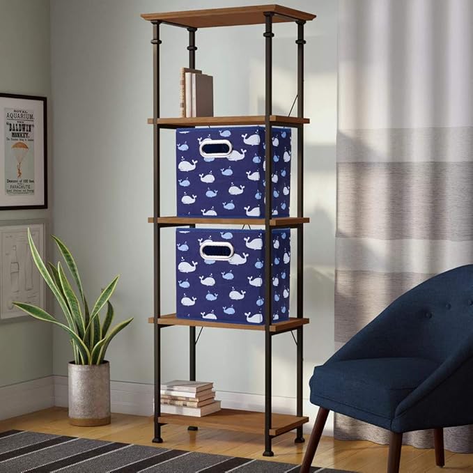 13 inch Collapsible Storage Cubes Bins Fabric Storage Boxes Blue Foldable Cube Inserts Storage White Whale Folding Cloth Storage Baskets Drawer Organizer ,QY-SC04-6
