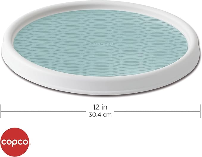 Copco 5234754 Non-Skid Pantry Cabinet Lazy Susan Turntable, 12-Inch, White/Aqua (Pack of 2)