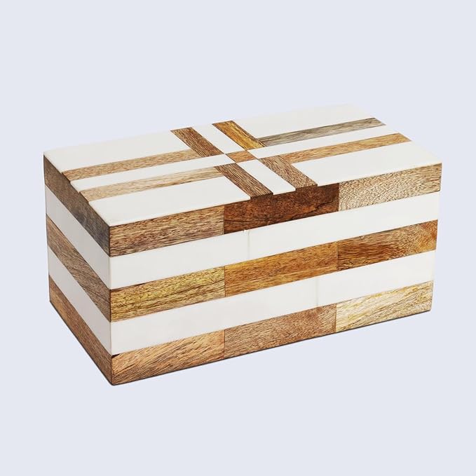 Handicrafts Home White Large Decorative Storage Box with Lid Wooden Memory Box Keepsake Storage Box Photo Storage Box for Home Organization – Resin Inlay Patisserie Delight Collection- 10x5x5