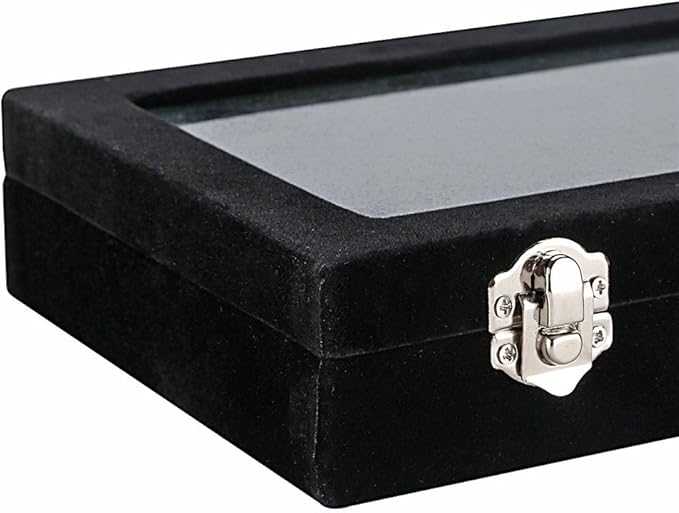Velvet Glass Jewelry Display Storage Box Ring Earrings Jewelry Box Ring Holder Case, 2 clasps