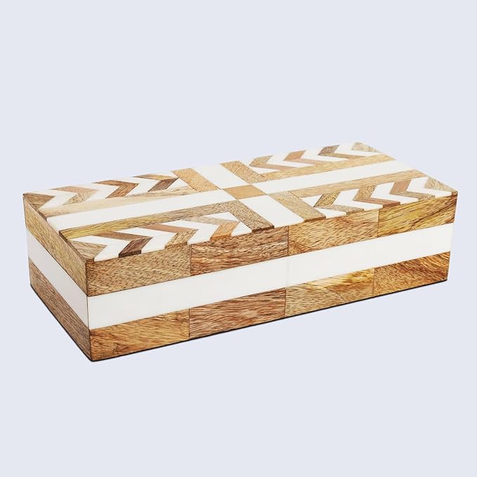 Handicrafts Home White Decorative Storage Box with Lid Wooden Coffee Table Storage Box Decorative Box Organizer for Living Room Home Decor â Resin Inlay Patisserie Adorn Collection- 10x4.5x2.5