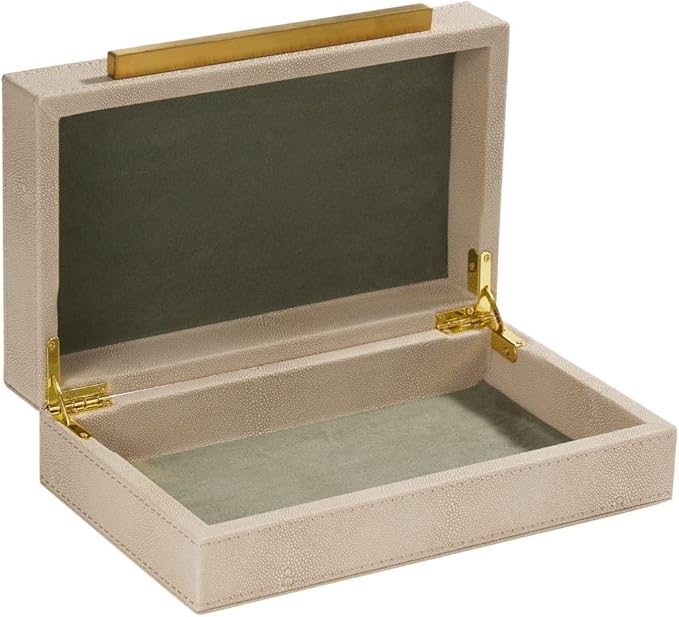 Sagala Ivory Shagreen Decorative Small Box With Gold Handle, Faux Leather Jewelry Storage Boxes For Memory Home Organizer(Ivory-Gold, 1pack)