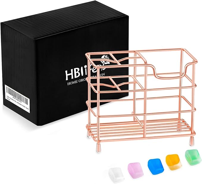 HBlife Small Toothbrush Holder for Bathroom, 5 Slots Rose Gold Stainless Steel Bathroom Accessories Organizer for Small Spaces