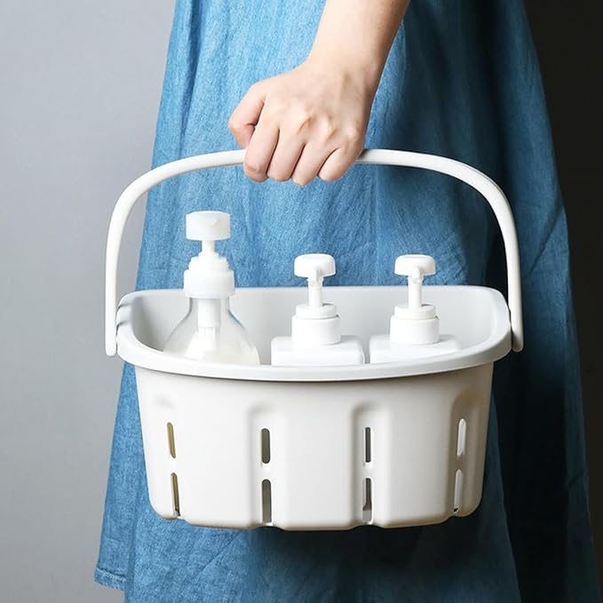 Portable Toiletries Holder and Handheld Bath Basket, White Pp Shower Caddy with Handle for Bathroom Storage and Cosmetics Organization, Household Portable Bathroom Organizer