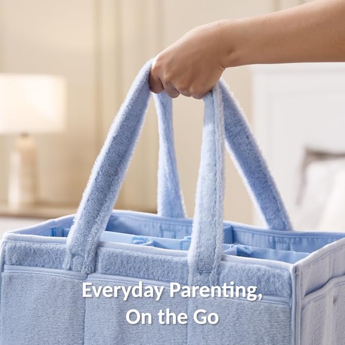 luxury little Soft Baby Diaper Caddy Organizer, Nursery Storage Basket with Removable Divider, Portable Baby Diapers Basket, Gifts for New Parent, Baby Shower, Newborn Must-Have Essentials, Baby Blue