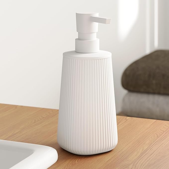 White Soap Dispenser Bathroom, Small Hand Soap Dish Soap Dispenser for Kitchen, Refillable Modern Liquid Soap Lotion Dispenser with Pump, Matte White
