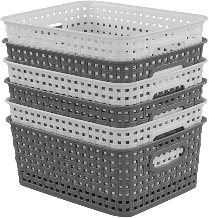 Idomy 6-Pack Plastic Storage Baskets/Bins, Rectangle