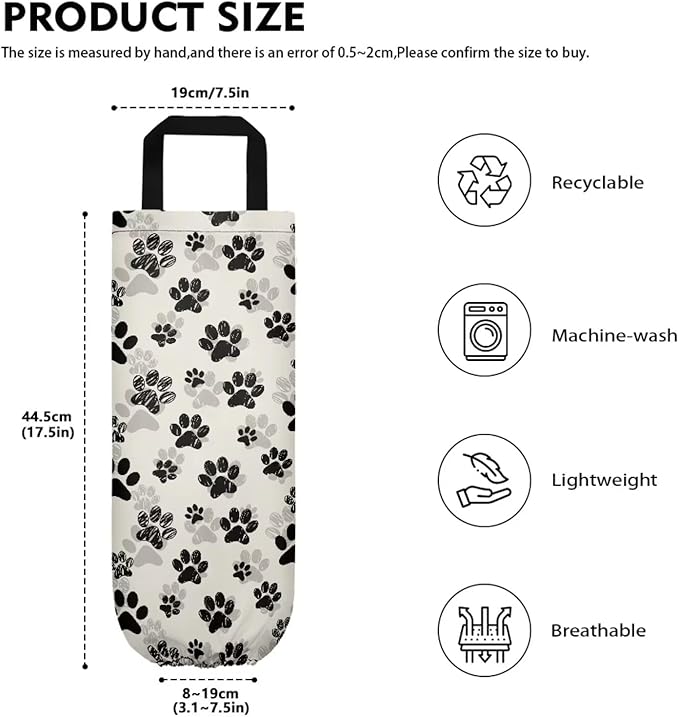 Hanging Plastic Bag Holder Dispenser Set of 2 Reusable Wall Mount Hanging Plastic Bag Storage Organizer Grocery Bags for Office Kitchen Bedroom,Dog Paws