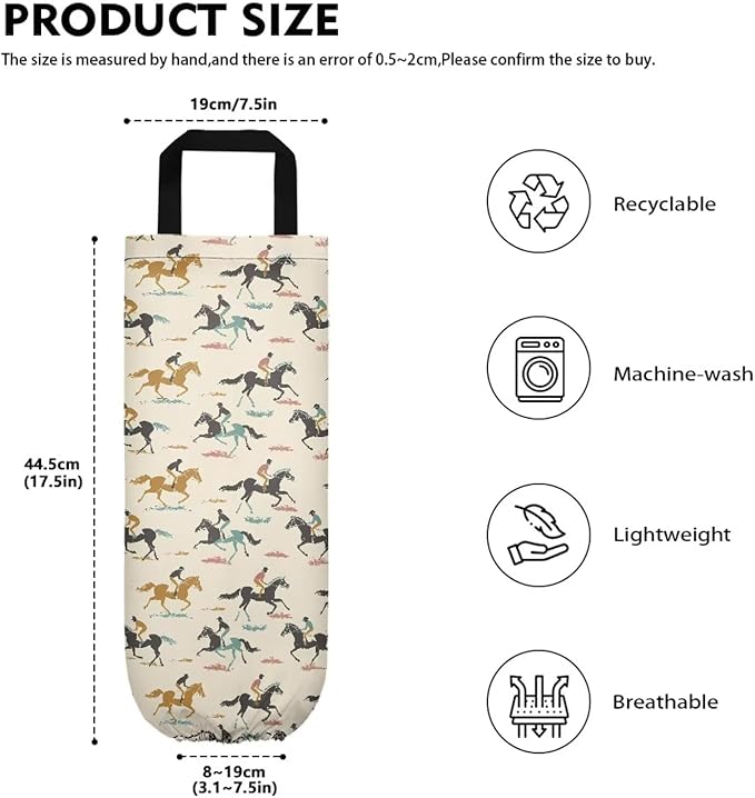 Horse Racing Plastic Bag Holders Wall Mount Hanging Shopping Trash Bag Storage Organizer Grocery Bags 2PCS Hanging Plastic Bag Pouch