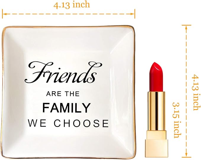HOME SMILE Birthday Christmas Funny Gifts for Best Friend-Ceramic Ring Dish Jewelry Trayï¼Friends are Family We Choose