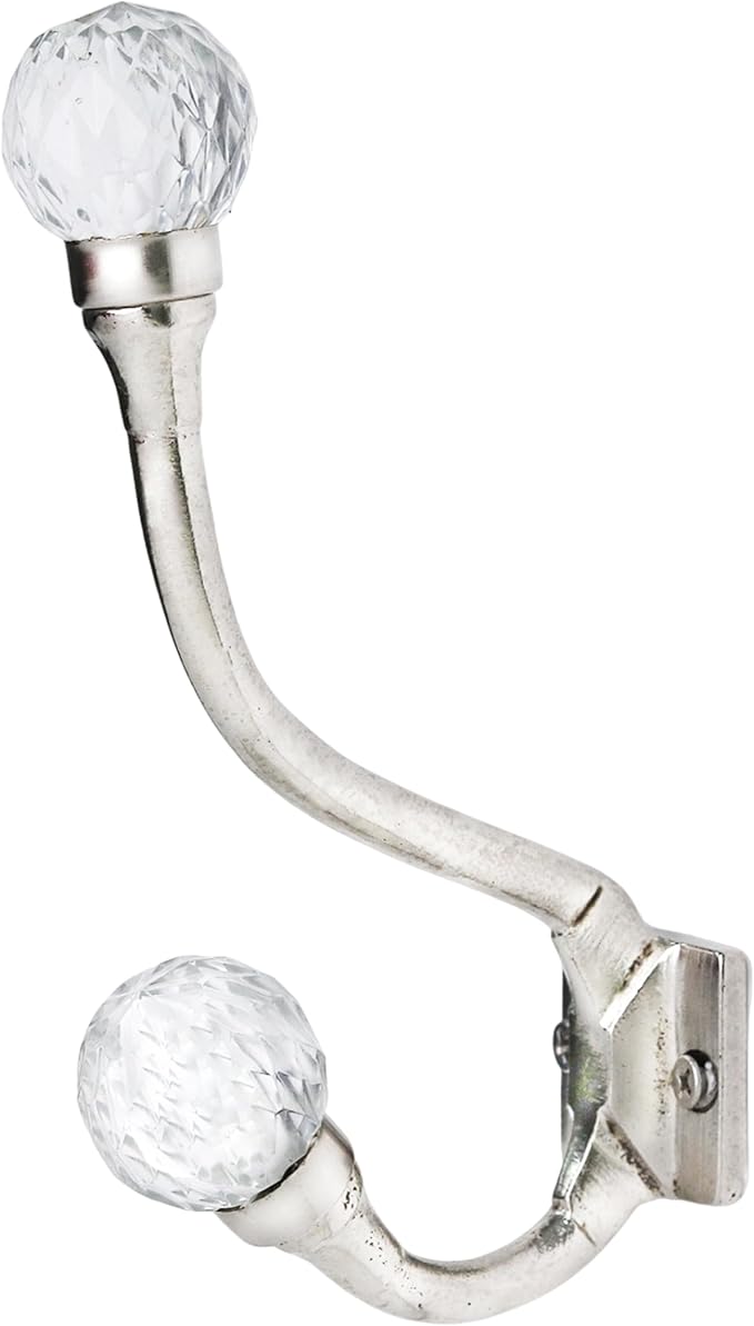 Indian Shelf Pack of 6 Heavy Duty Double Prong Crystal Decorative Coat Hooks Unique Clear Coat Rack Wall Mount Glass Wall Hooks for Hanging Towel Holder Backpack Purse Hanger- Style 21