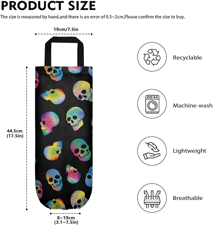 Plastic Bag Holder Set of 2 Hanging Grocery Bag Holder Reusable Plastic Bag Dispenser Trash Bag Organizer Container,Tie Dye Skulls