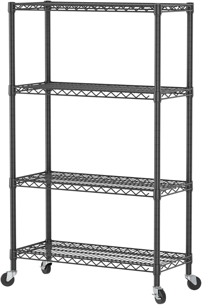 4 Tier Shelves Storage Shelf Wire Closet Bathroom Organizers Metal Pantry Kitchen Garage Shelving Unit Laundry Room Organization Home Rack Net Basket Black 14”D X 36”W X 58”H