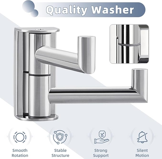 Polished Chrome Swivel Towel Hooks 2 Pack, 304 Stainless Steel Wall Mounted Foldable Double Coat Hooks, Max 11lbs Heavy Duty Bathroom Hand Towel Holders