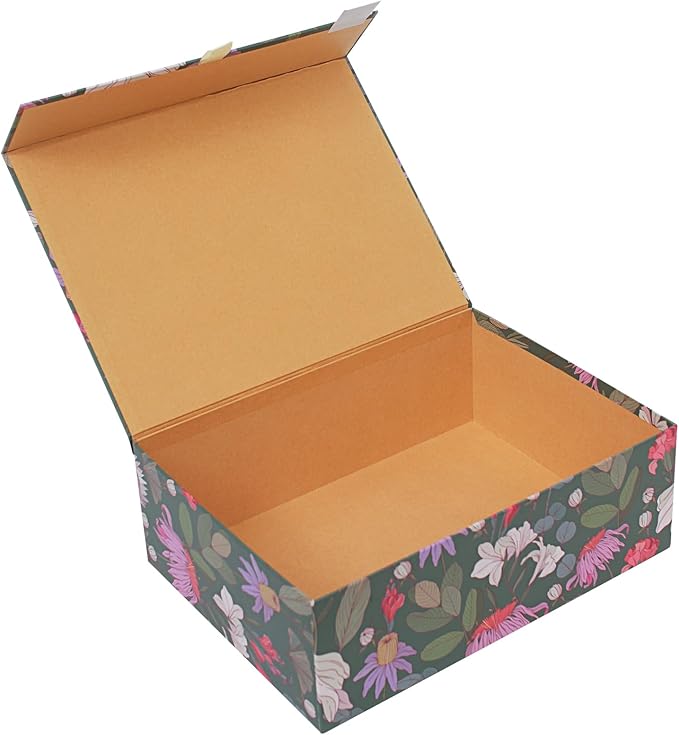 3-Piece Decorative Storage Boxes with Lids, Magnet and Ribbon, Blue, Green, Pink, Floral, Cardboard Paper Keepsake box Set, Photo Storage Box for Memory, Modern Stylish Home Decor