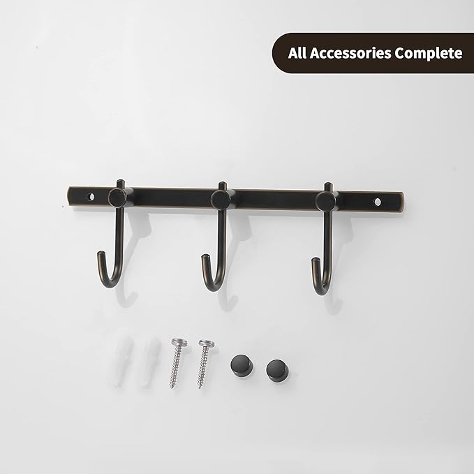 WINCASE Bronze Towel Hooks, Bathroom Rail Hook Rack Wall Mounted, Antique Oil Rubbed Brass Cloth Coat Rack with 3 Hooks Farmhouse