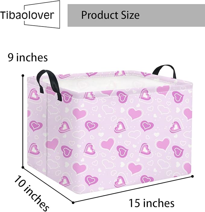 Rectangular Valentines Basket for Women Girls Storage Bin Organizer Box Shelf Room Decor(Fancy Heart)