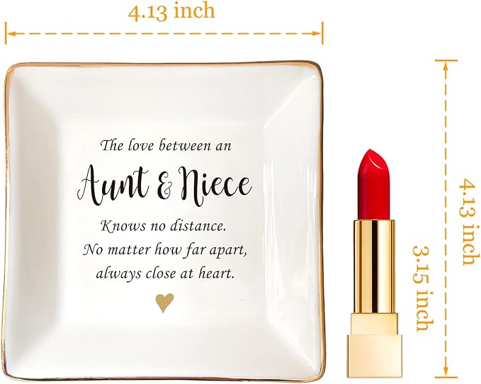 HOME SMILE Aunt Gifts from Niece, Aunt and Niece Gifts, Ring Dish Jewelry Tray for Aunts Birthday, Mothers Day, Valentineâs Day, Thanksgiving, Xmas-The Love Between Anut & Niece Knows No Dsitance