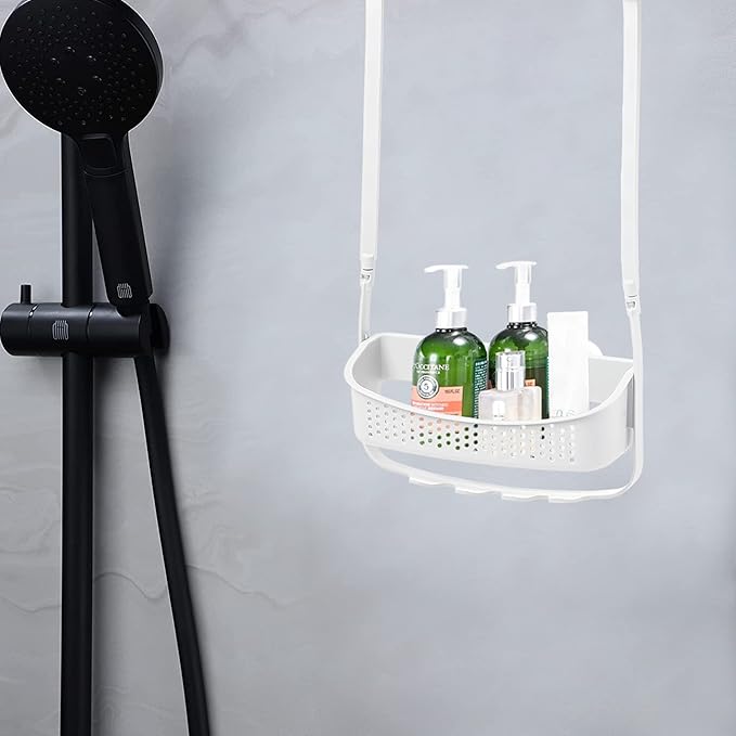 Blue Canyon Hanging Shower Caddy Single Basket, No Drill Bathroom Shelf, Non-Rusting Storage Shelves, Shower Accessory for Bathroom Organisation Shelf, Over Bath Storage Shower Basket Organizer, Grey