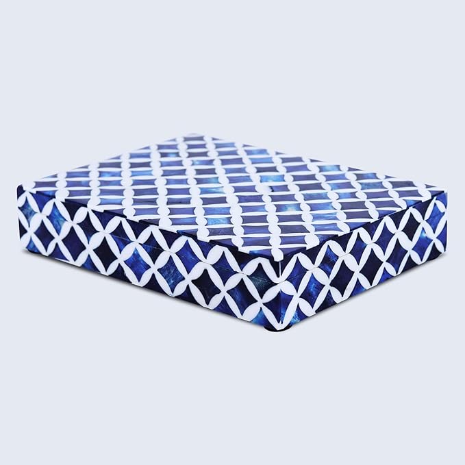 Handicrafts Home Decorative Storage Box with Lid- 6x8x1.5” Small Keepsake, Trinket Box, Memory Box- Decorative Boxes for Home Decor, Centre Table, Giftable Storage Accent- Blue White Star