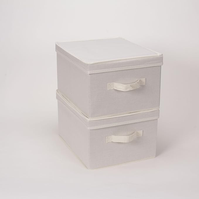 Household Essentials 113 Storage Box with Lid and Handle - Natural Beige Canvas - Large