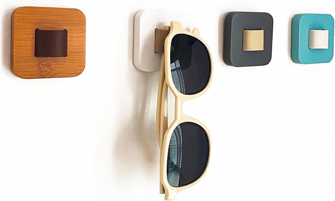 Sunglasses Organizer Wood Sunglasses Storage Wall Mounted Eyeglasses Holder Eyewear Display,Home Decor, (2pcs-Lake Blue-Short-Sunglass Holder)