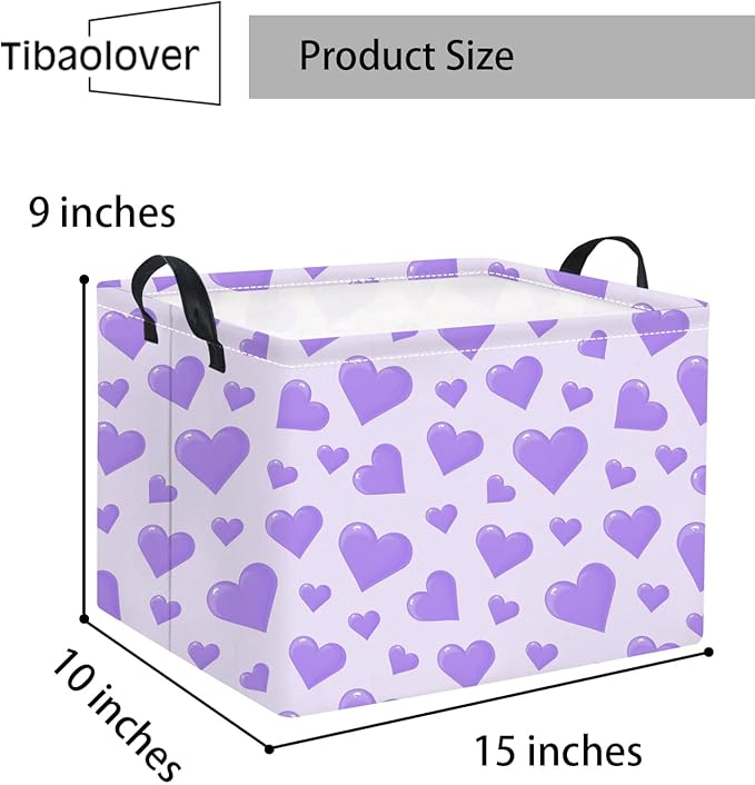 Rectangular Valentines Basket for Women Girls Storage Bin Organizer Box Shelf Room Decor(Purple Heart)