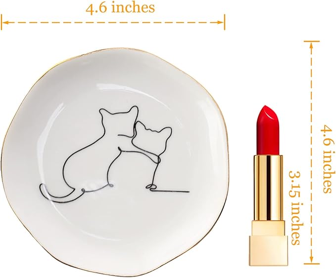 HOME SMILE Cat Ring Dish Jewelry Tray,Christmas Gifts for Cat Lovers,Ceramic White,4"